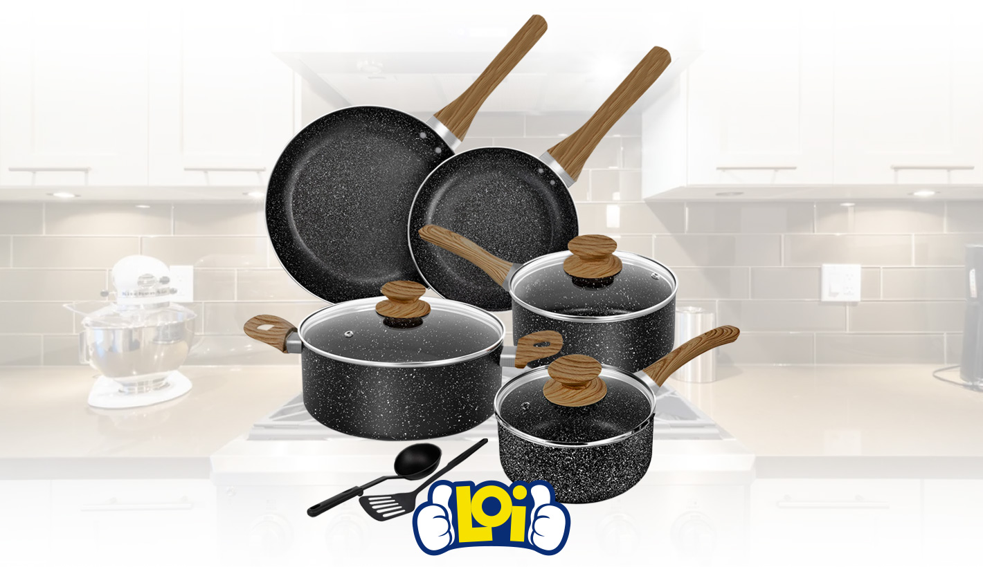  Juego de ollas y sartenes antiadherentes 100% libres de PFOA  para estufas de inducción, incluye utensilios de cocina, 13 piezas : Hogar  y Cocina