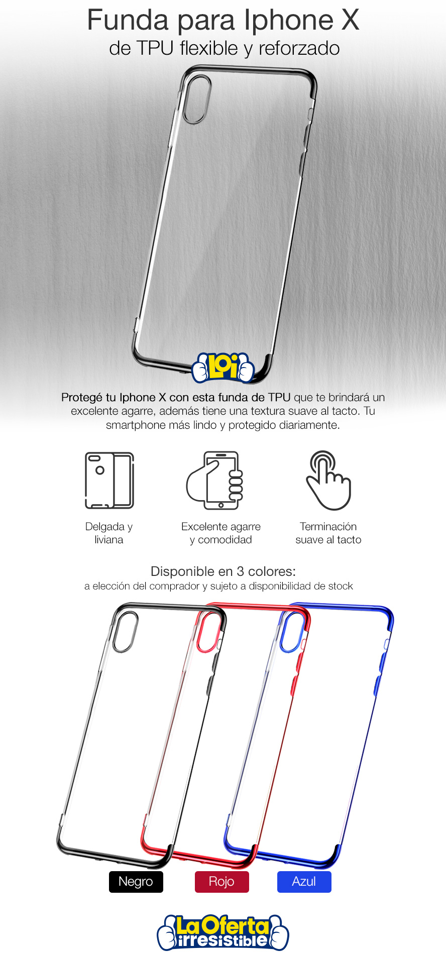 Funda Cover para Iphone X en TPU Flexible y Reforzado - Azul, oferta LOi.